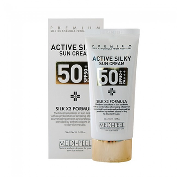 МEDI PEEL Active Silky Sun Cream Сонцезахисний крем, містить потрійний шовковий комплекс і комплекс пептидів, 50 мл 0432 фото